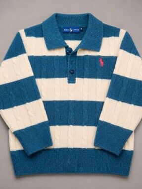 Ralph Lauren Teal & Cream Striped Cable-Knit Polo